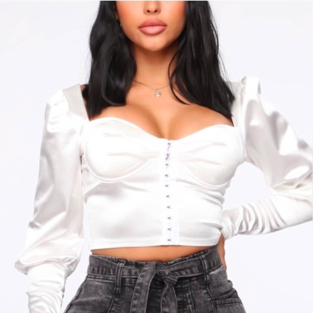 Satin Corset Crop Top with Sweetheart Neckline - White